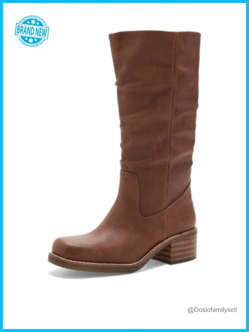 Faux Leather Mid-Calf Riding Boots Block Heel Square Toe